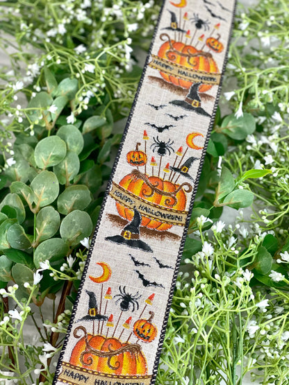 2.5 Inch By 10 Yard Happy Halloween With Spooky Icons Ribbon