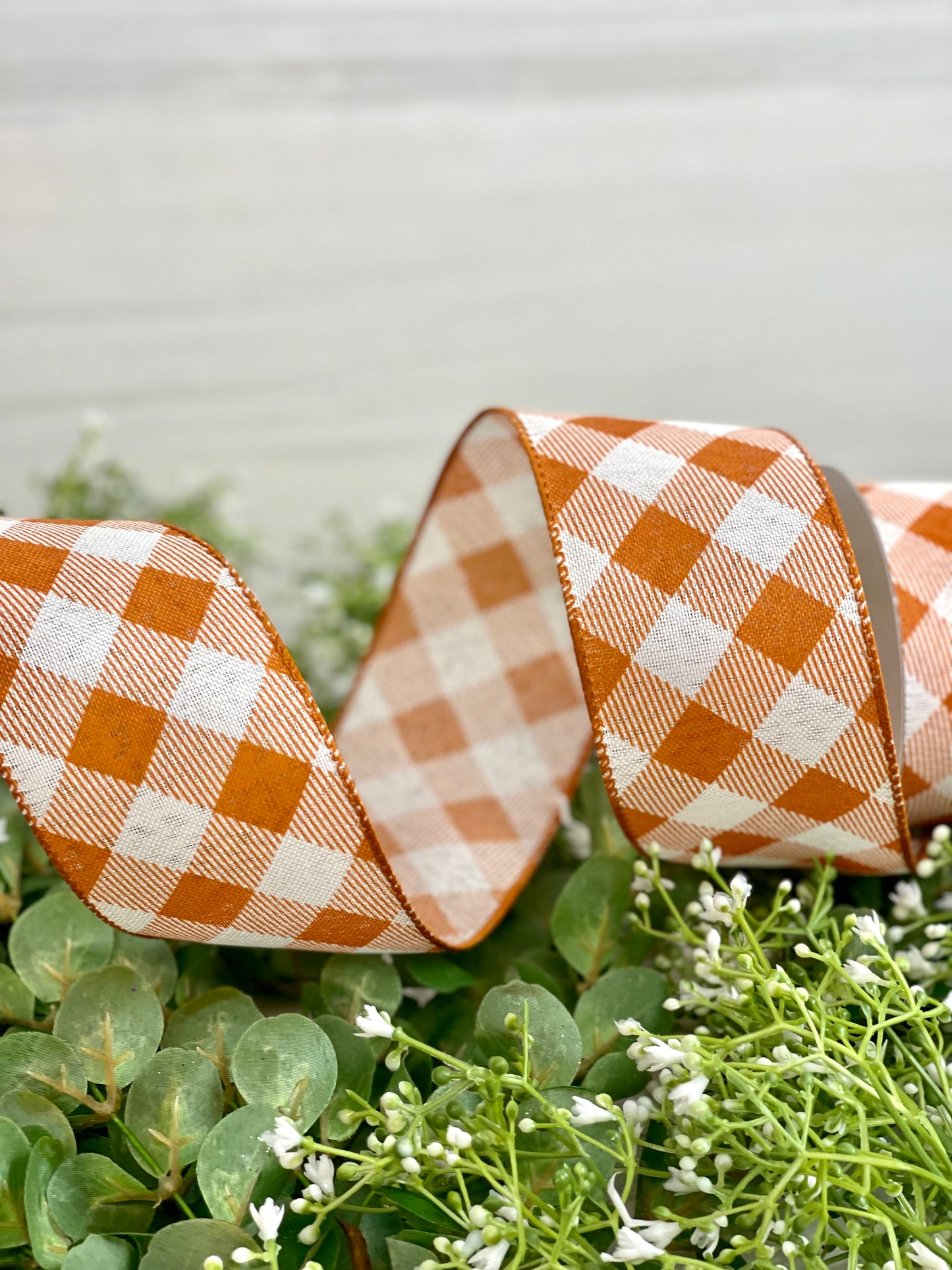 2.5 Inch By 10 Yard Orange And Ivory Check Ribbon