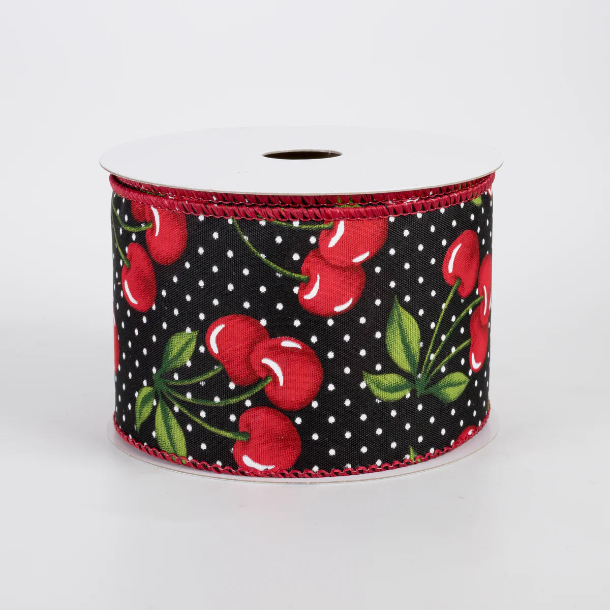 2.5 Inch By 10 Yards White Dots And Cherries Ribbon