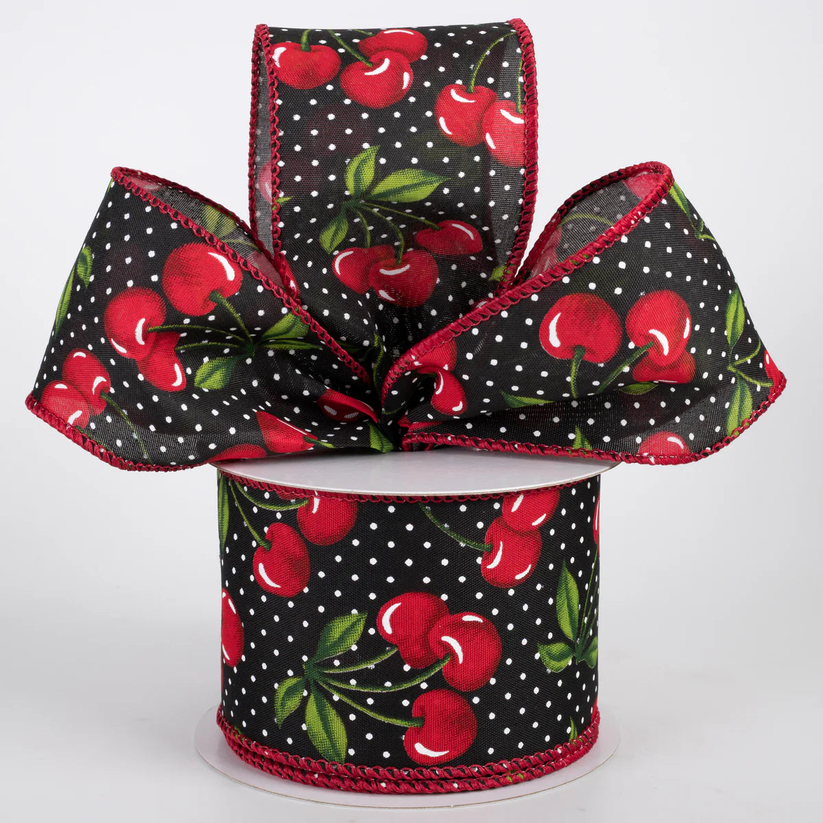 2.5 Inch By 10 Yards White Dots And Cherries Ribbon
