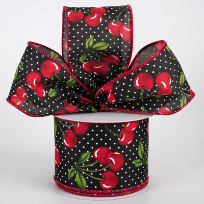 2.5 Inch By 10 Yards White Dots And Cherries Ribbon