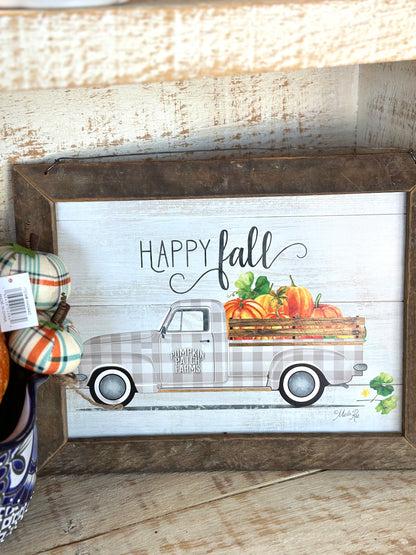 Happy Fall Plaid Truck Wall Art