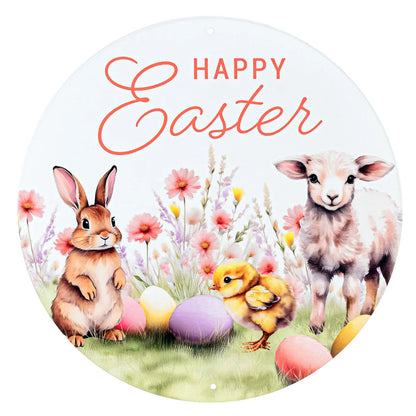 12 Inch Easter With Animals And Florals Metal Sign