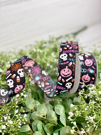 1.5 Inch By 10 Yard Multicolor Halloween Icons Ribbon
