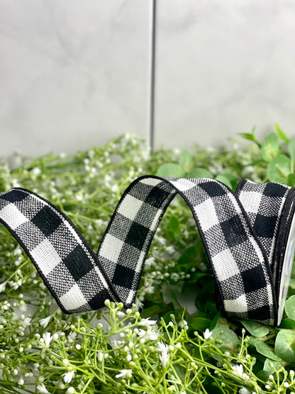 1.5 Inch By 10 Yards Black And White Woven Flannel Ribbon
