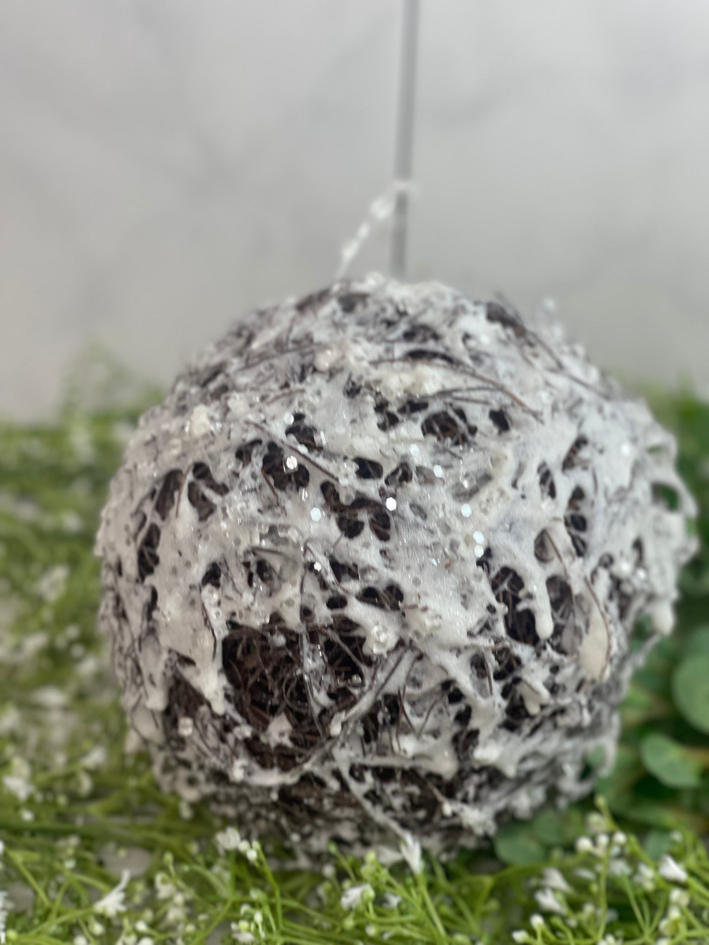 Snow And Ice Covered Twig Ornament Ball