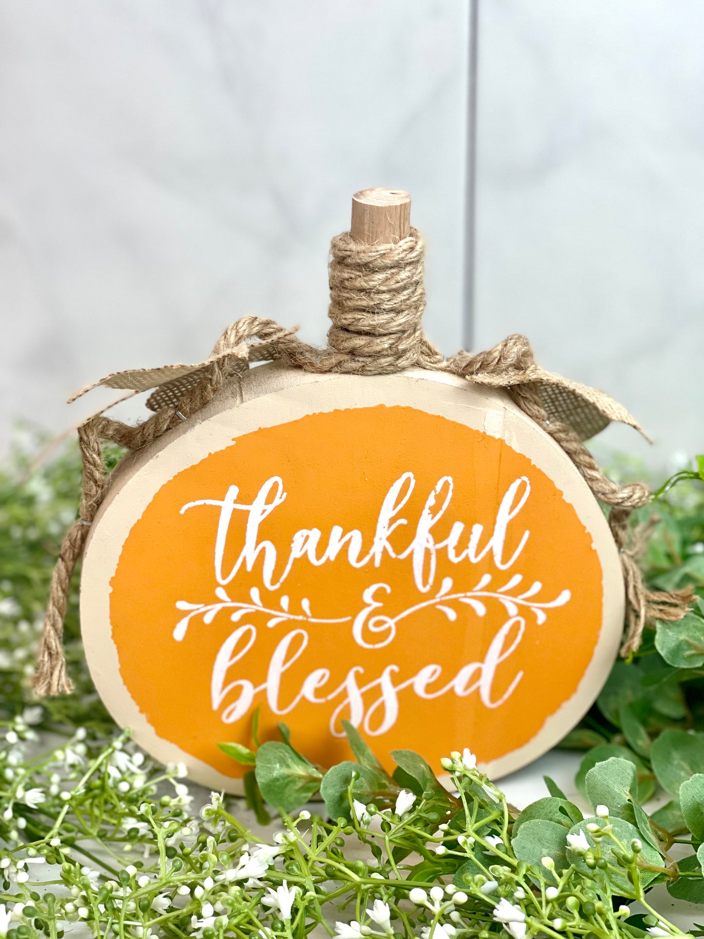 Thankful and Blessed Round Sitting Pumpkin