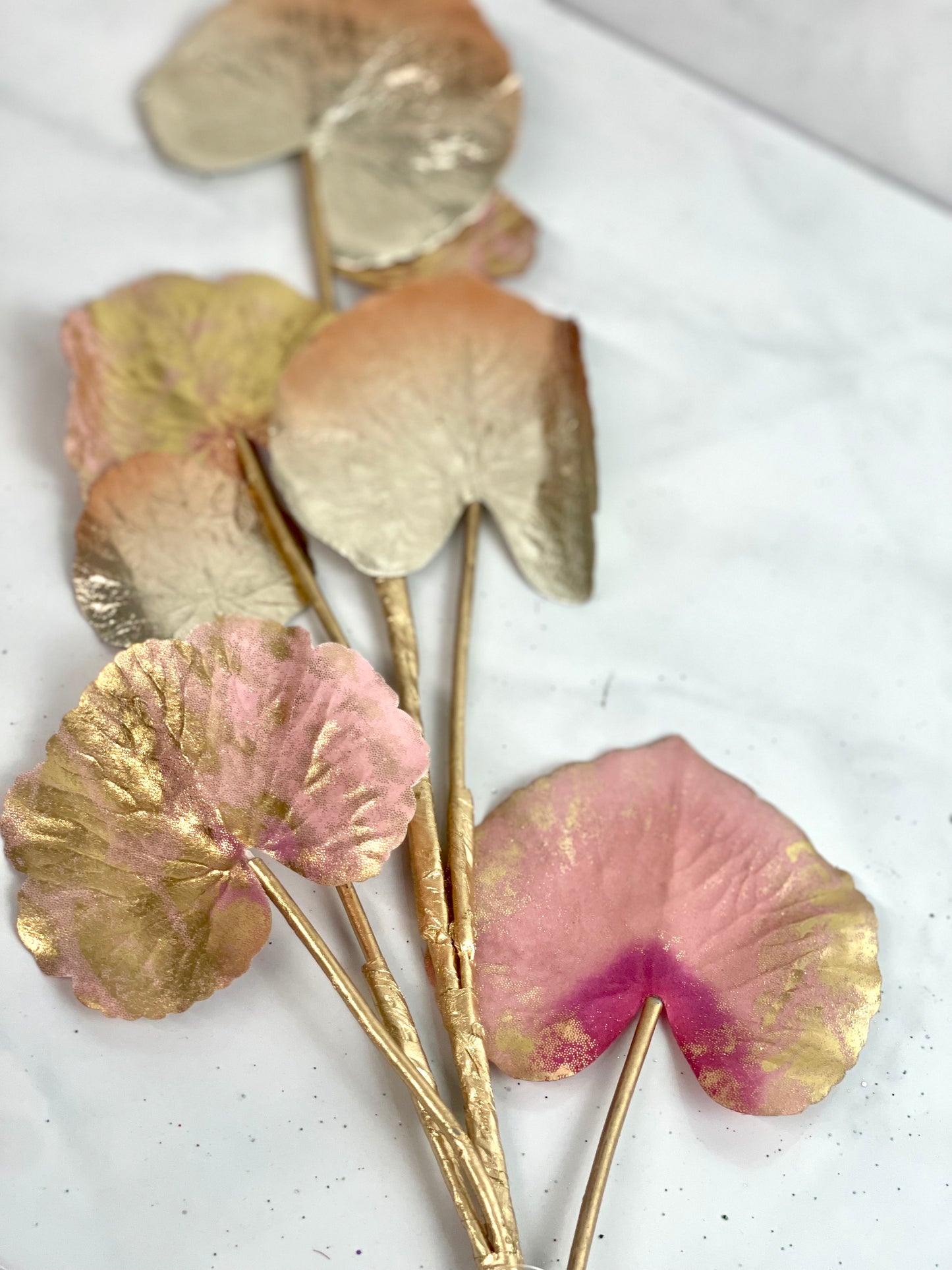 Metallic Mixed Ginkgo Leaf Pink And Gold Spray