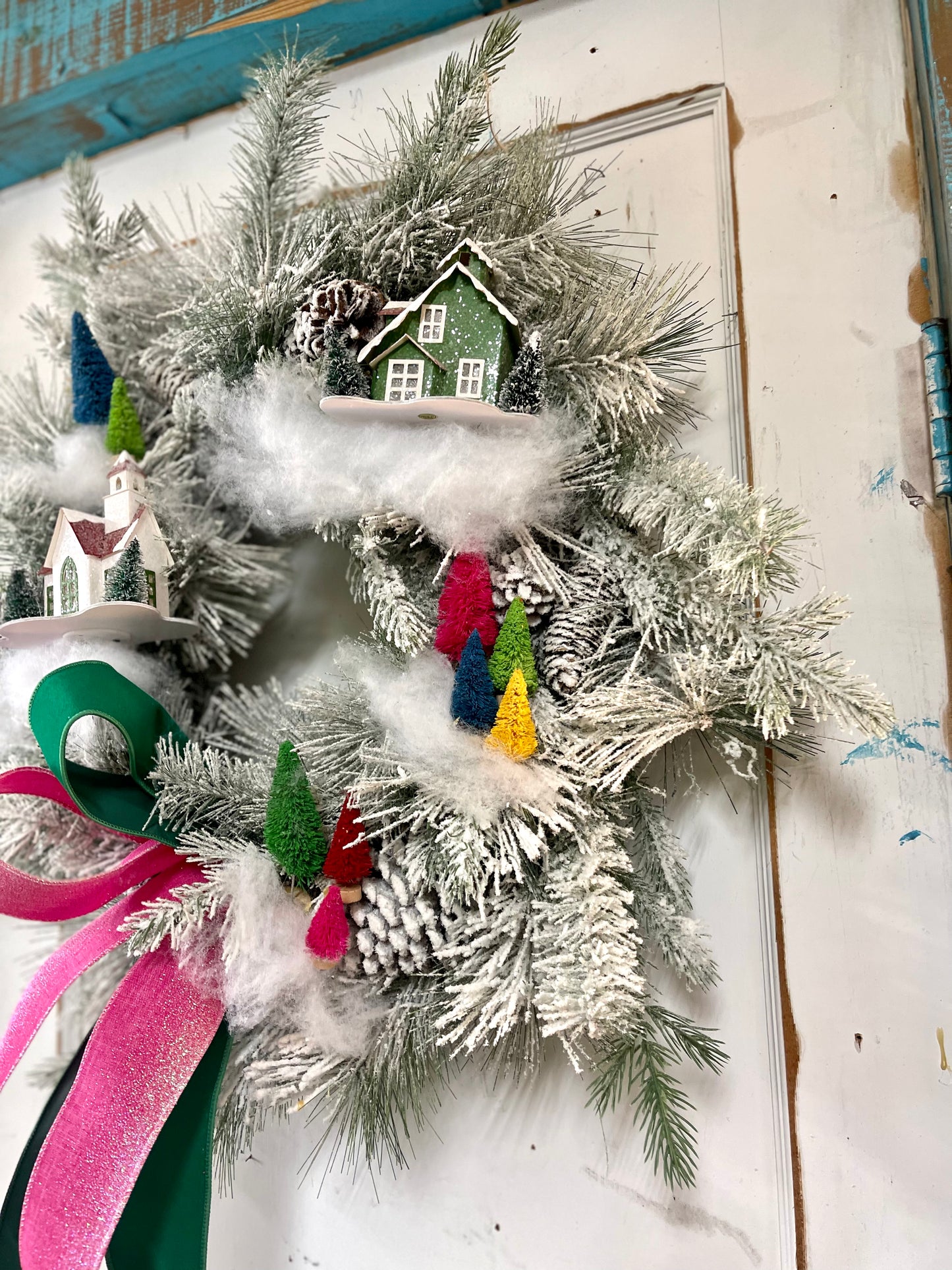 Anthropologie Inspired Christmas Village Premade Wreath