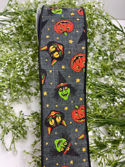 2.5 Inch By 10 Yard Halloween Faces Ribbon