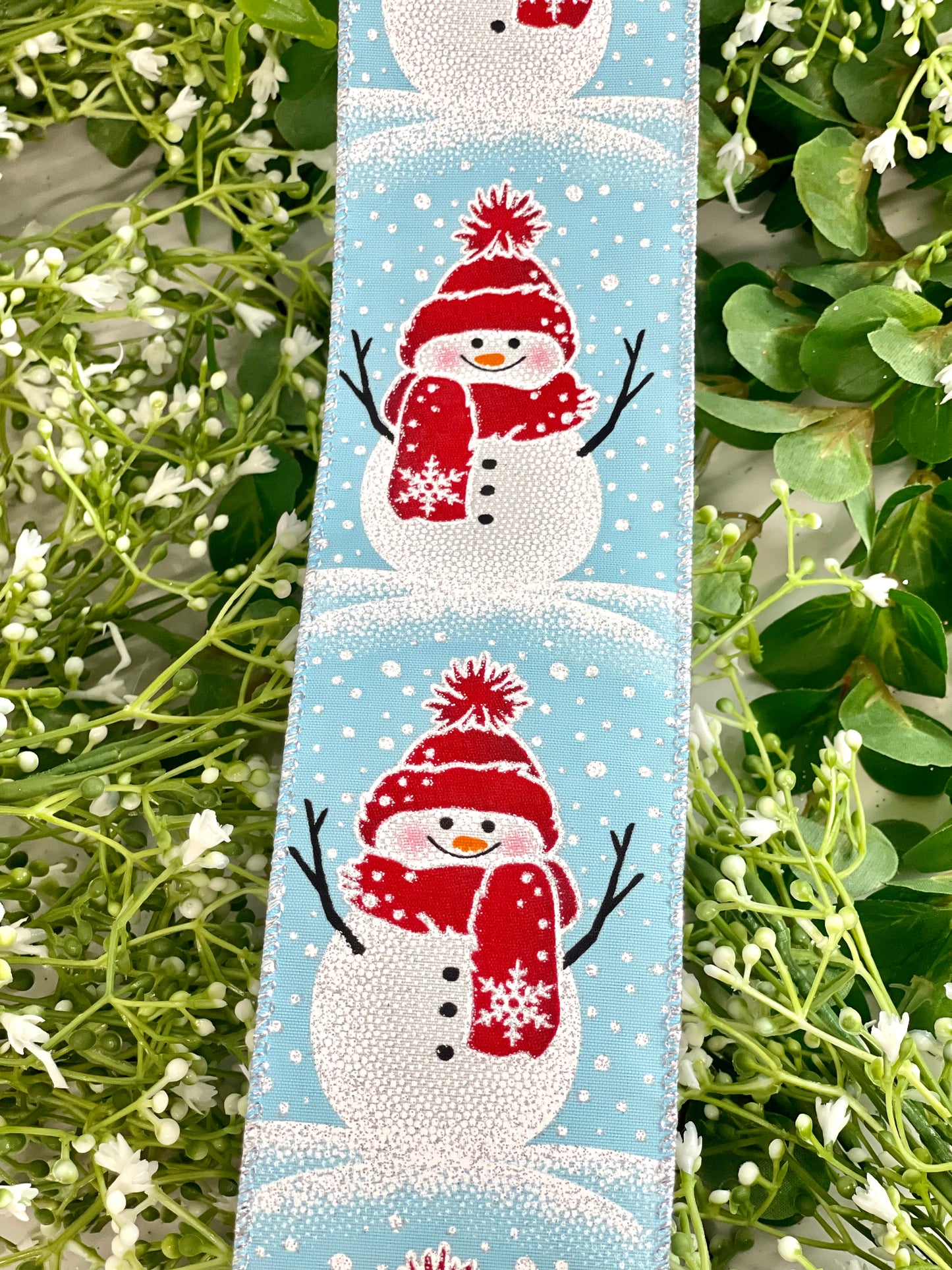 2.5 Inch By 10 Yard Snowman With Snow Fall Printed Ribbon