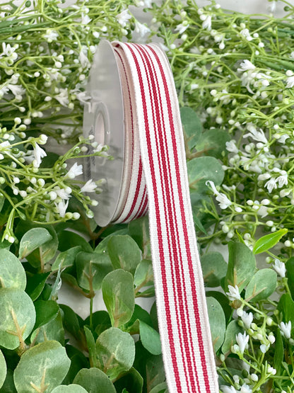 7/8 Inch By 10 Yard Red And Ivory Striped Ribbon