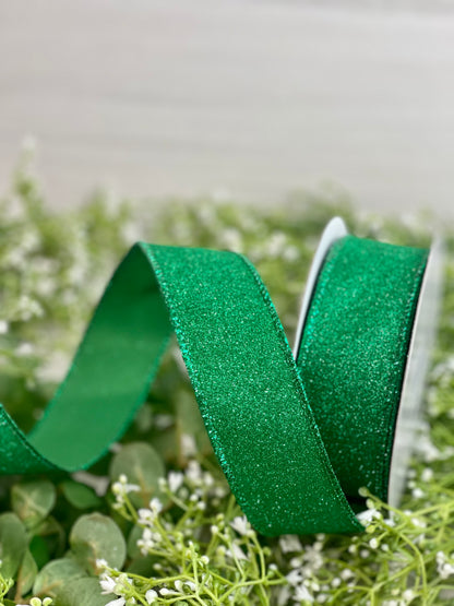 1.5 Inch By 10 Yard Emerald Green Glitter Ribbon