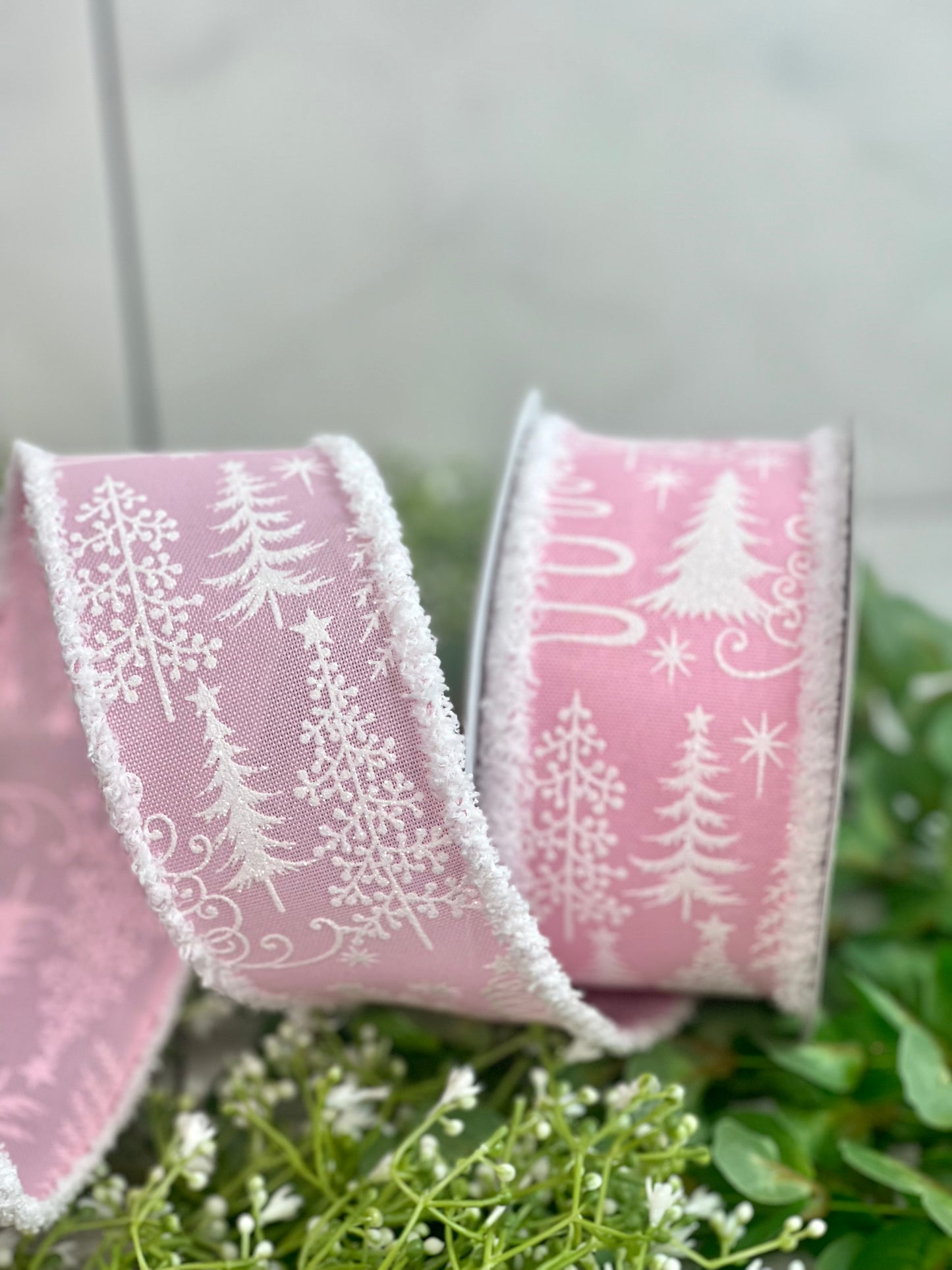 2.5 Inch Pink With White Trees Ribbon
