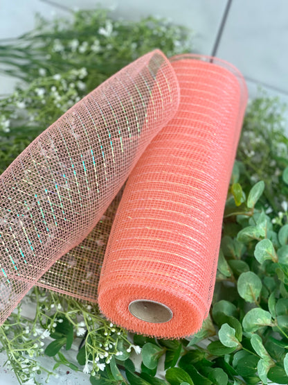 10 Inch By 10 Yard Coral With Iridescent Foil Metallic Netting