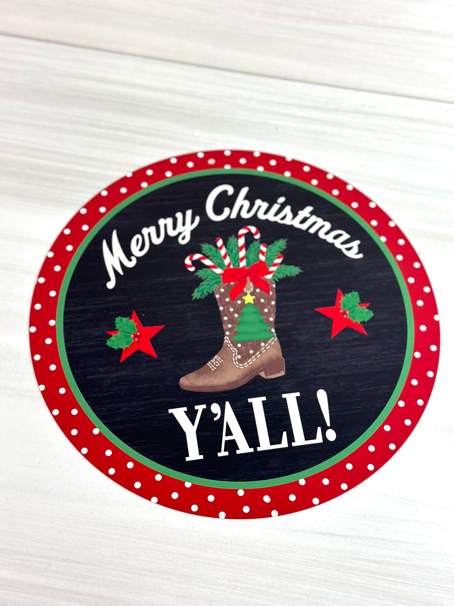 Merry Christmas Y'all Wreath Round Sign