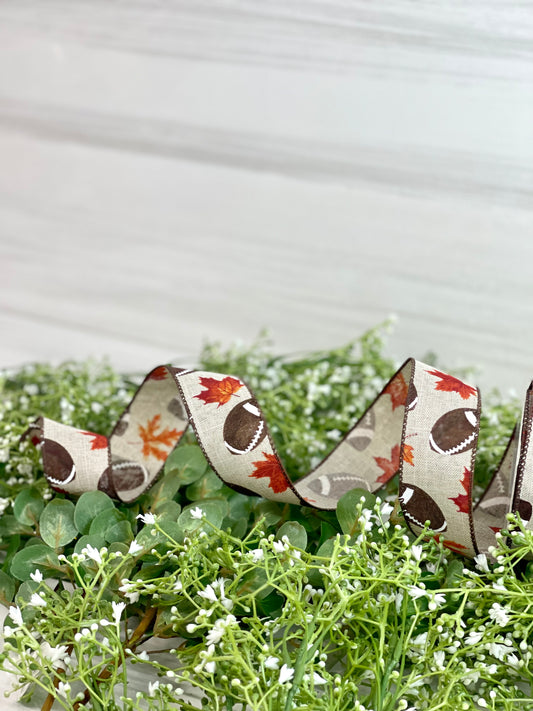 1.5 Inch Football Ribbon With Fall Leaves