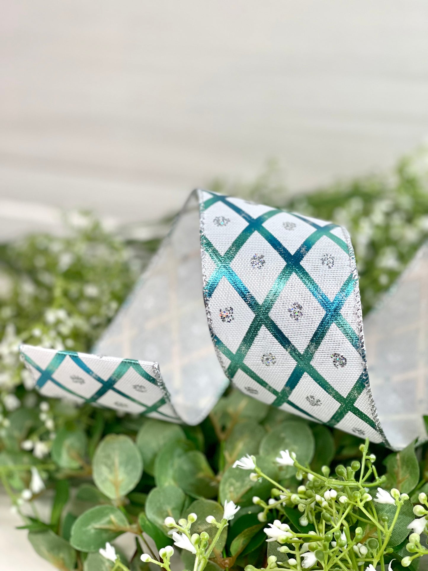 2.5 Inch By 10 Yard Blue And Silver Diamond Pattern Ribbon – TMIGifts