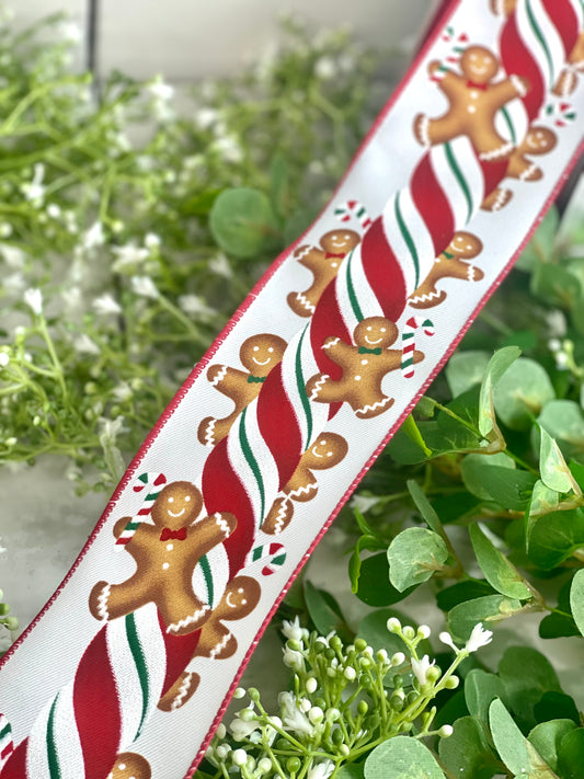 2.5 Inch By 10 Yard Red And Green Candy Kids Gingerbread Ribbon