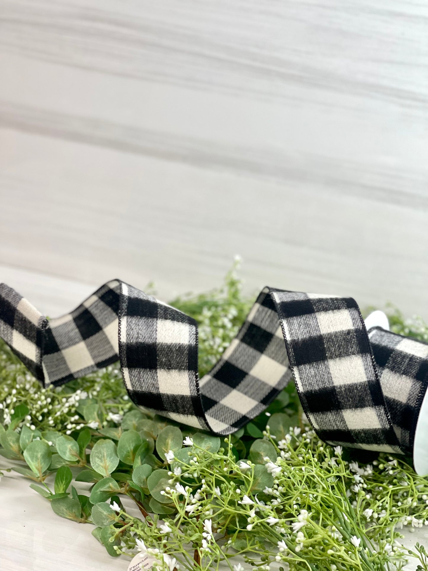2.5 Inch By 10 Yard Black And Ivory Flannel Check Ribbon