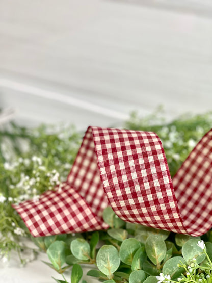 2.5 Inch By 10 Yard Ivory And Red Gingham Check Ribbon
