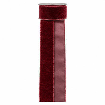 John Mark 2.5 Inch By 10 Yard Fused Burgundy Velvet Metallic Dupioni Backing Ribbon