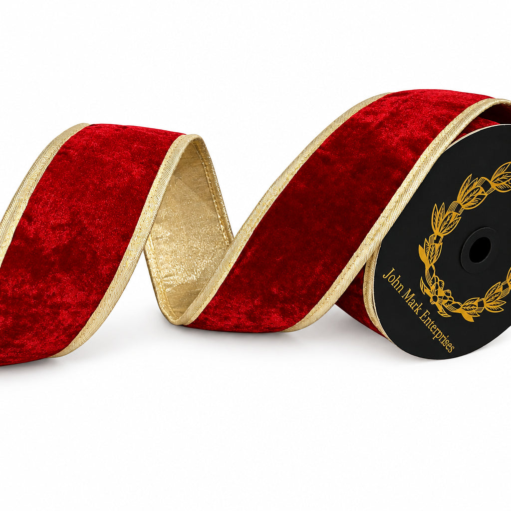 John Mark 2.5 Inch By 10 Yard Red Velvet Double Fused Metallic Backing Ribbon