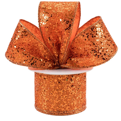 2.5 Inch By 10 Yard Orange Large Glitter Ribbon