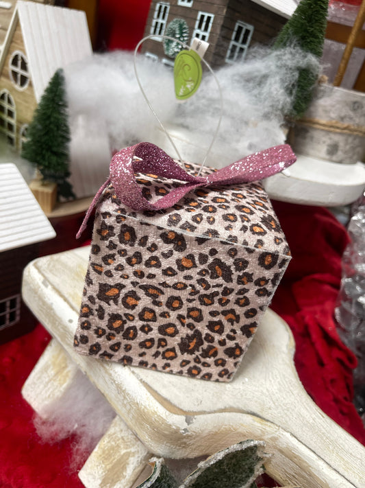 Pink Leopard Print Gift Box Ornament