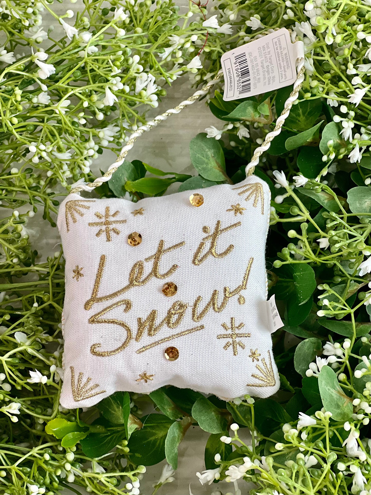 White And Gold Let It Snow Pillow Ornament