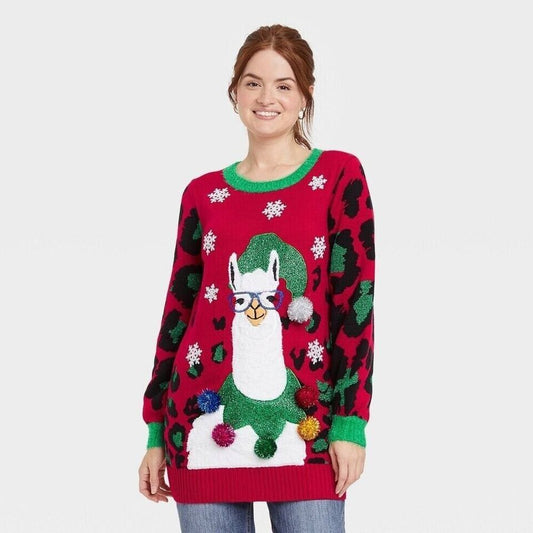 33 degrees Women's Christmas Llama Long Sleeved Sweater