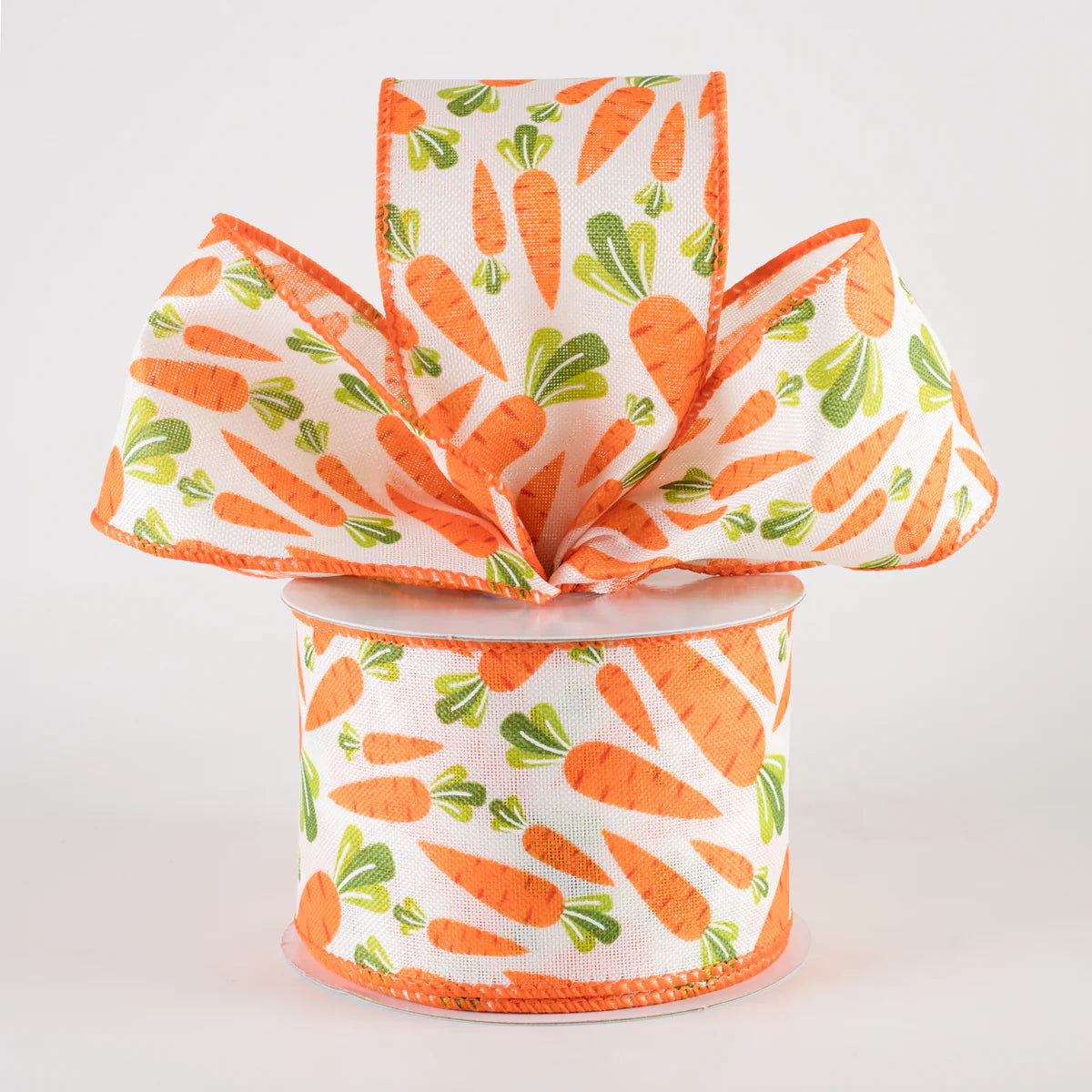 2.5 Inch By 10 Yard Ivory Linen With Carrots Ribbon