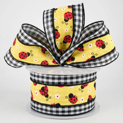 2.5 Inch By 10 Yard Ladybug On Check Ribbon