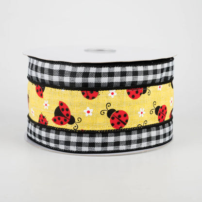 2.5 Inch By 10 Yard Ladybug On Check Ribbon