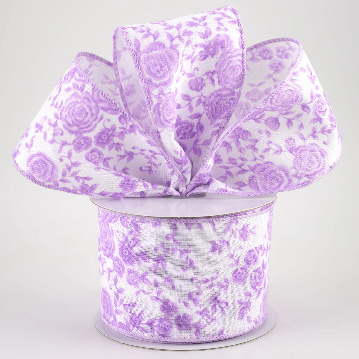 2.5 Inch By 10 Yard White Linen With Lavender Ombre Roses Ribbon