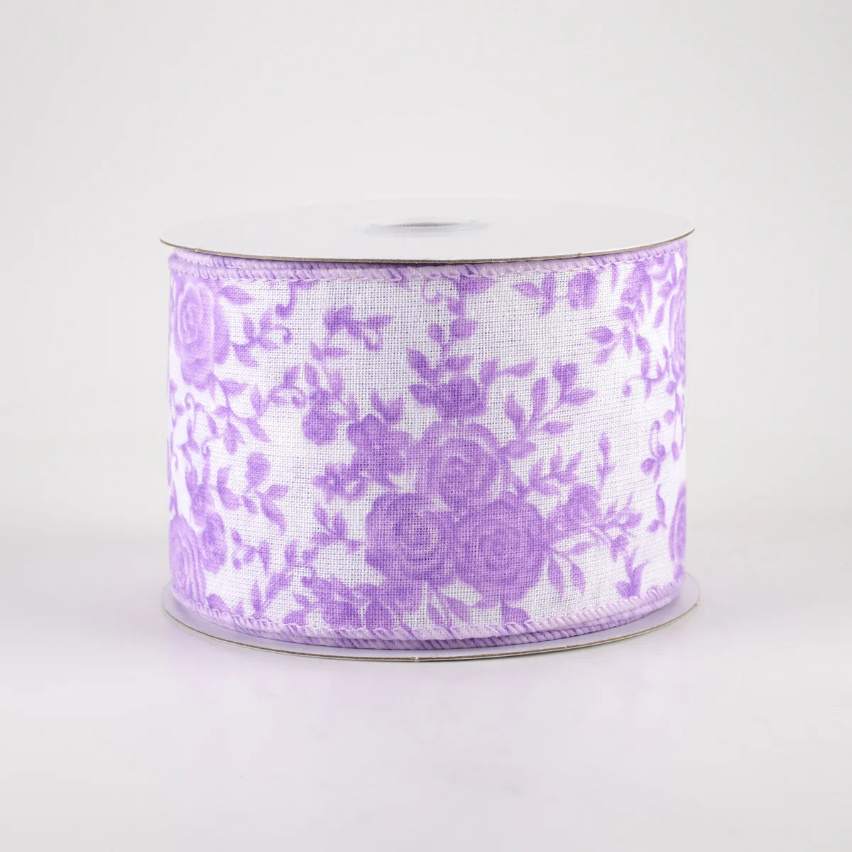 2.5 Inch By 10 Yard White Linen With Lavender Ombre Roses Ribbon