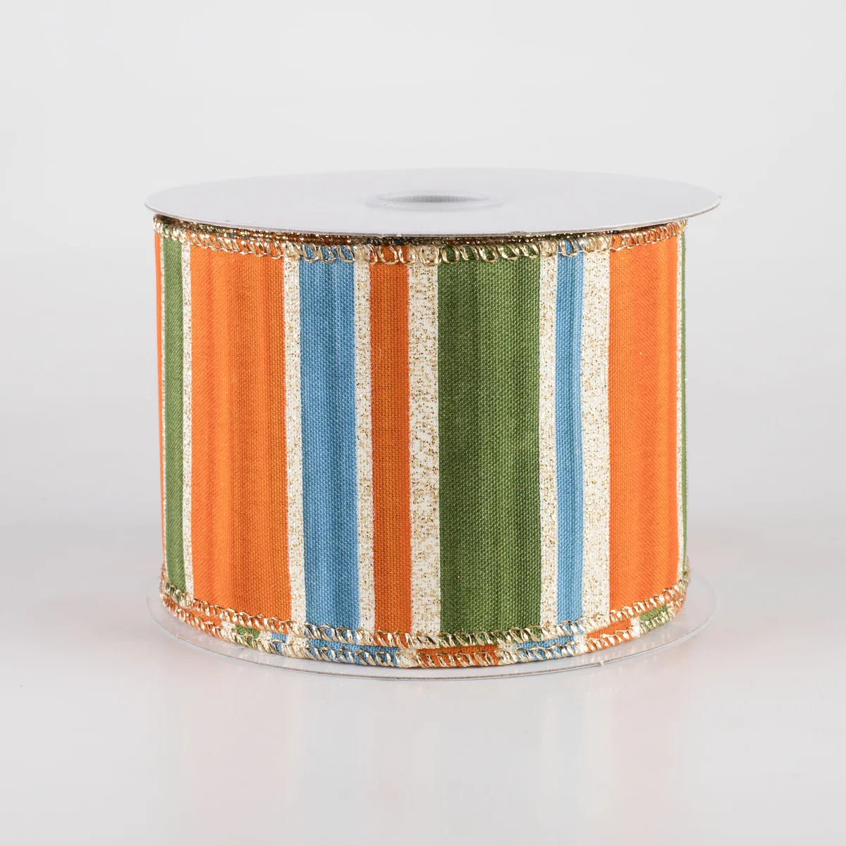 2.5 Inch By 10 Yard Rust Moss Blue Painted Stripes Ribbon