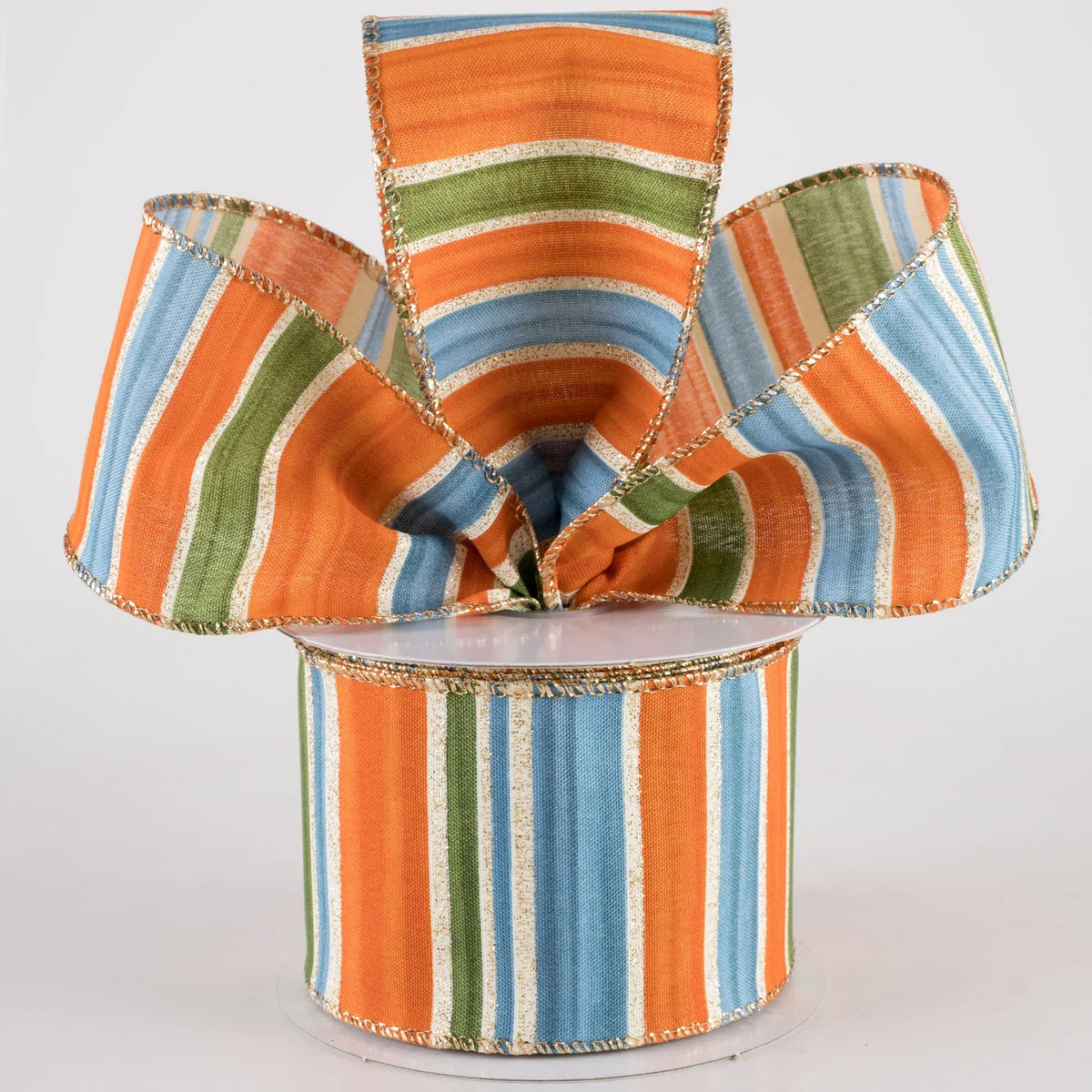 2.5 Inch By 10 Yard Rust Moss Blue Painted Stripes Ribbon