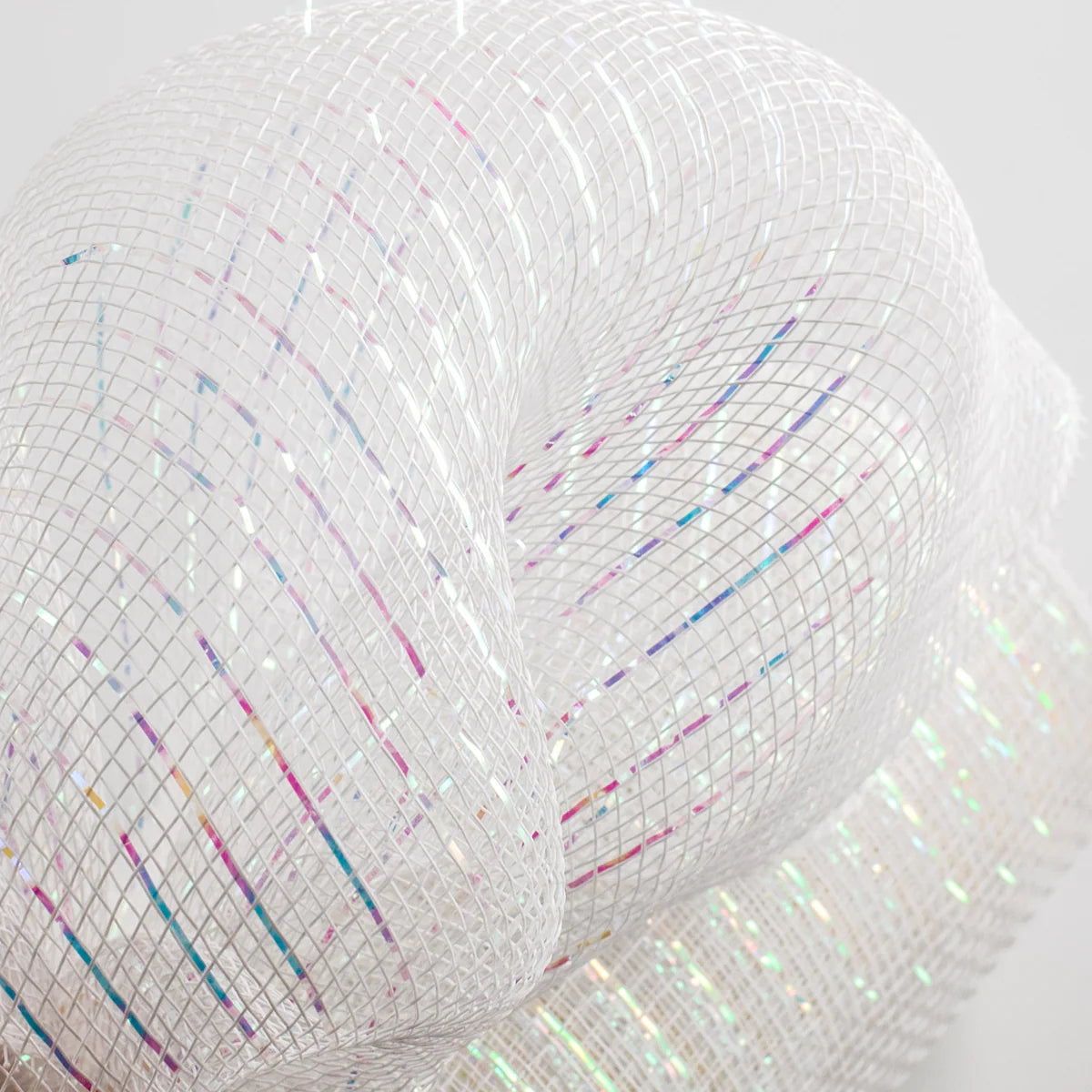 10 Inch By 10 Yard White With White Iridescent Foil Metallic Mesh
