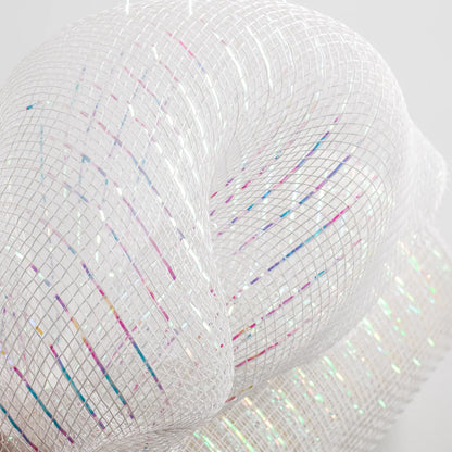10 Inch By 10 Yard White With White Iridescent Foil Metallic Mesh