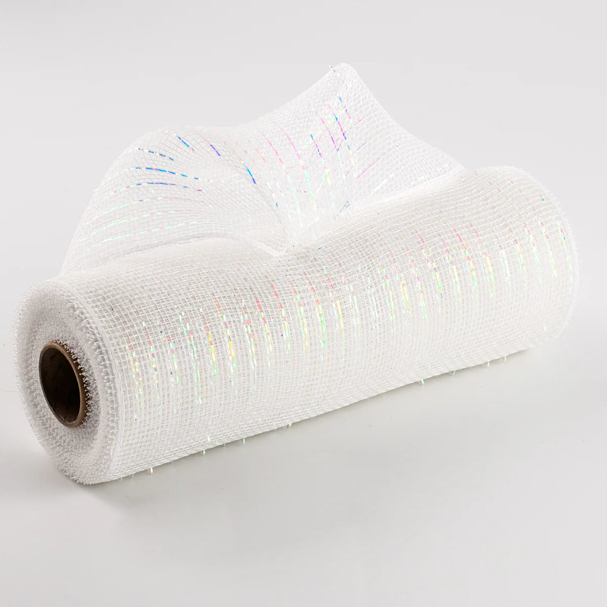 10 Inch By 10 Yard White With White Iridescent Foil Metallic Mesh