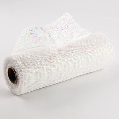10 Inch By 10 Yard White With White Iridescent Foil Metallic Mesh