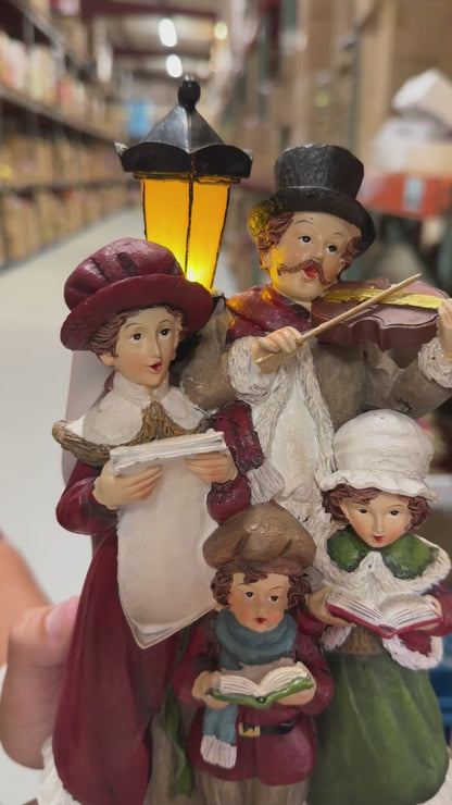 11 Inch Lighted Resin Holiday Carolers Figurine