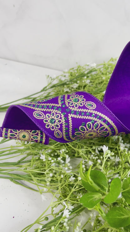 2.5 Inch By 10 Yard Mardi Gras Deluxe Wavy Floral Ribbon
