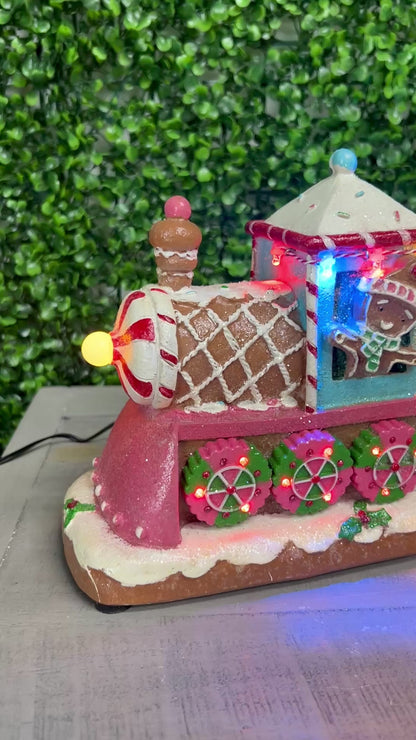 11.4 Inch Electric Lighted Colorful Resin Gingerbread Train