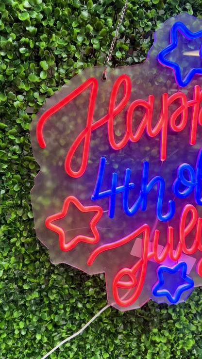 Happy 4th Of July Neon Lighted Hanging Sign