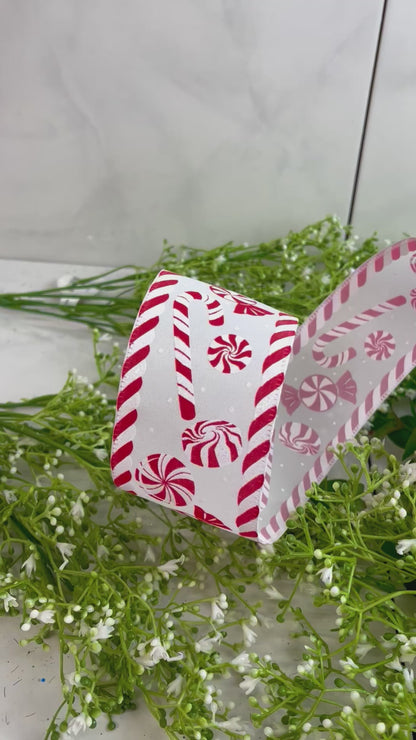 2.5 Inch Peppermint Candy Cane Ribbon