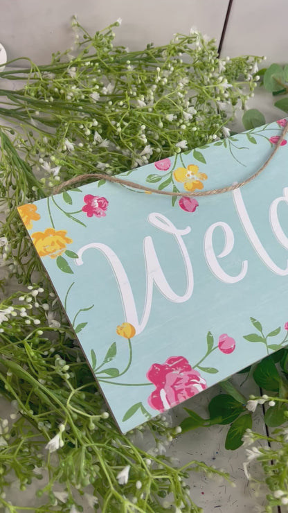 Welcome Floral Wooden Sign