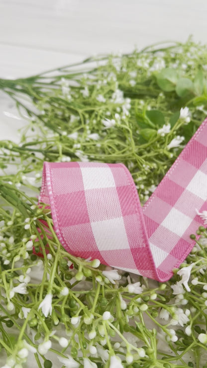 1.5 Inch By 50 Yard Pink And White Woven Check Ribbon