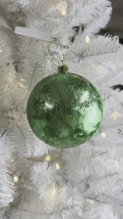 4 Inch Green Feather Smooth Ornament Ball